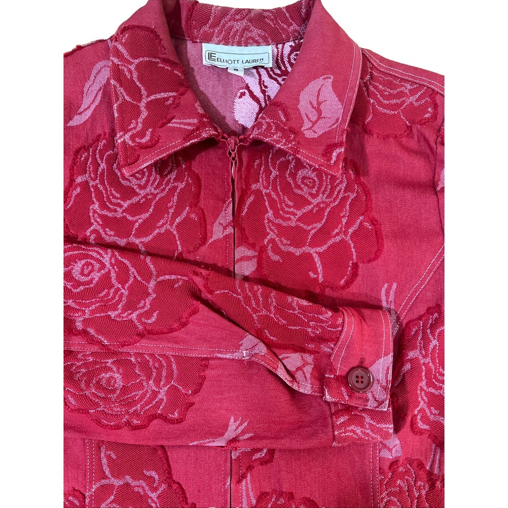 Vintage 80s Elliott Lauren Red Full Zip Embroidered Roses Women's Size 8 USA